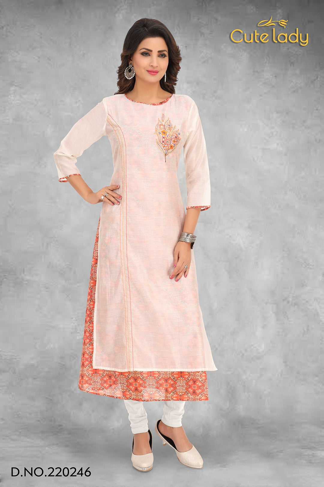 Chanderi kurti with embroidery D.No.220246  (25% Discount)