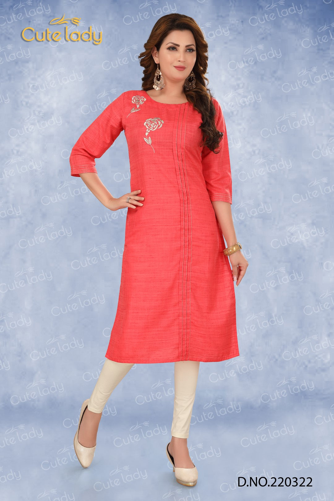 Cotton kurti with embroidery D.No.220322 (25% Discount)