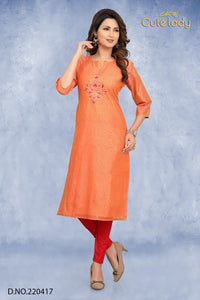 Cotton kurti with embroidery D.No.220417 (25% Discount)