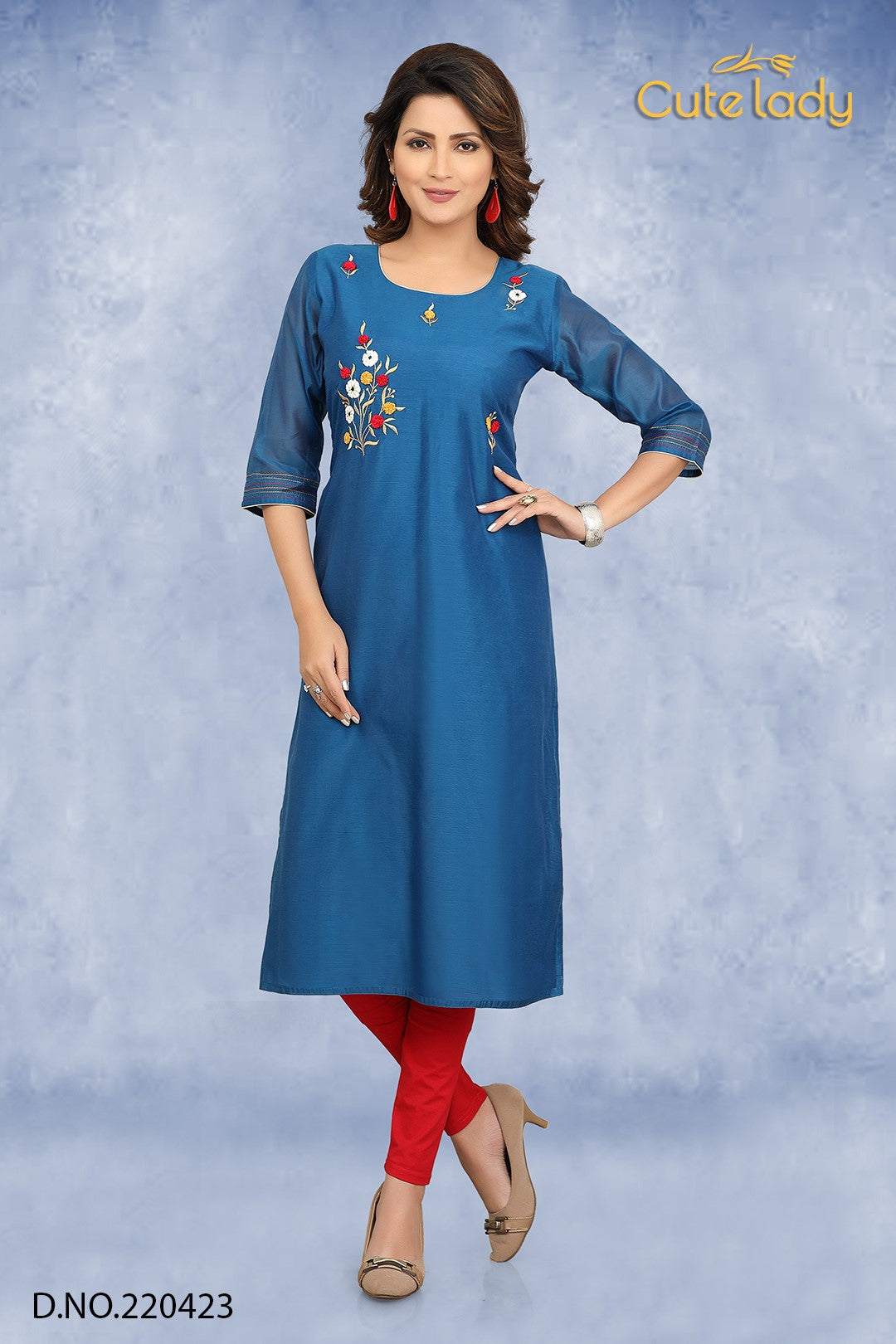 Cotton kurti with embroidery D.No.220423 (25% Discount)