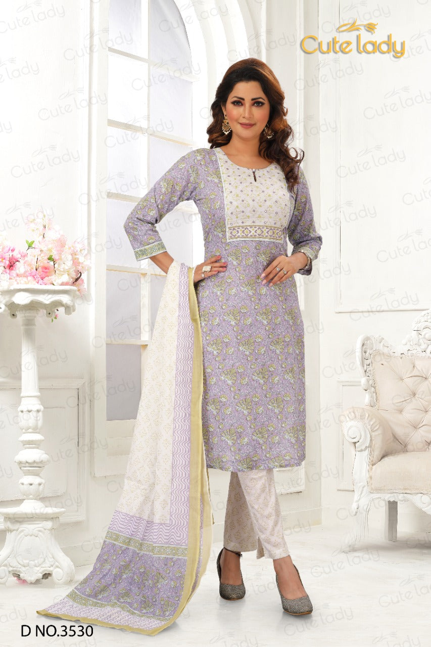 Cotton Slub Printed  Embroidery D.No.3530 ( 25% DISCOUNT)