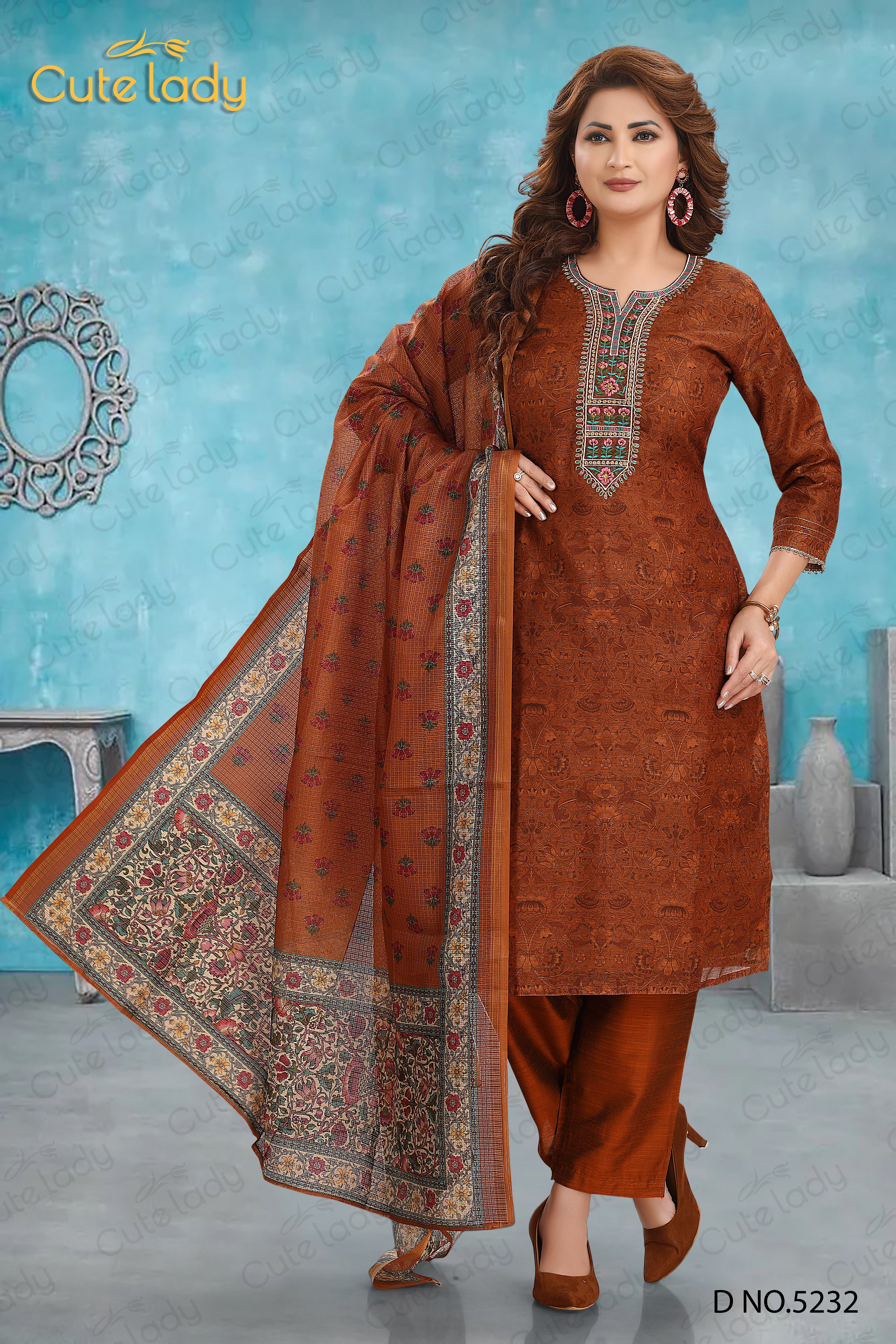 Chanderi Embroidered Suit D.no.5232