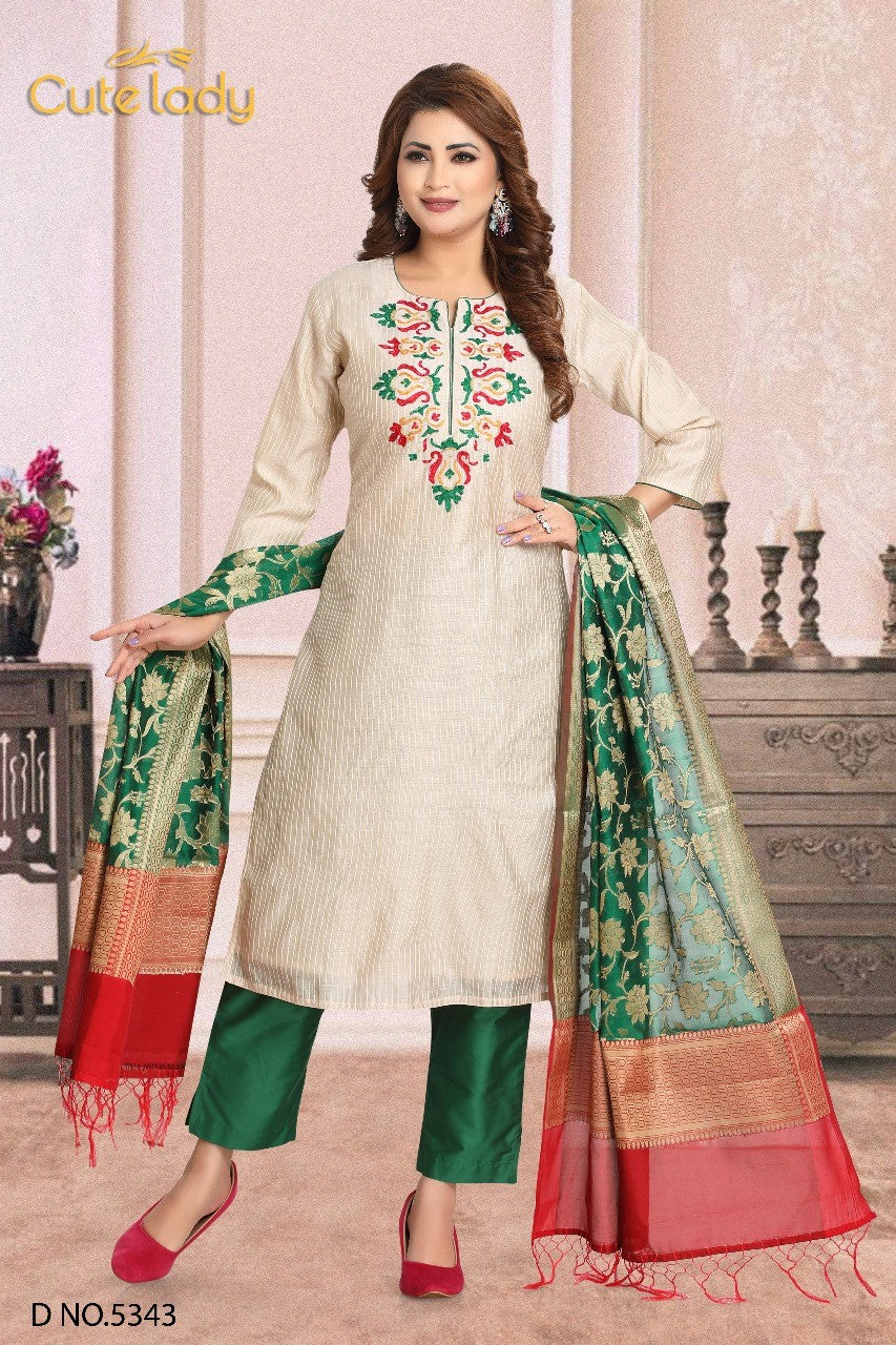 Chanderi  Embroidered Suit D.no.5343